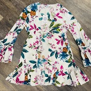 Blue island floral open front cover up